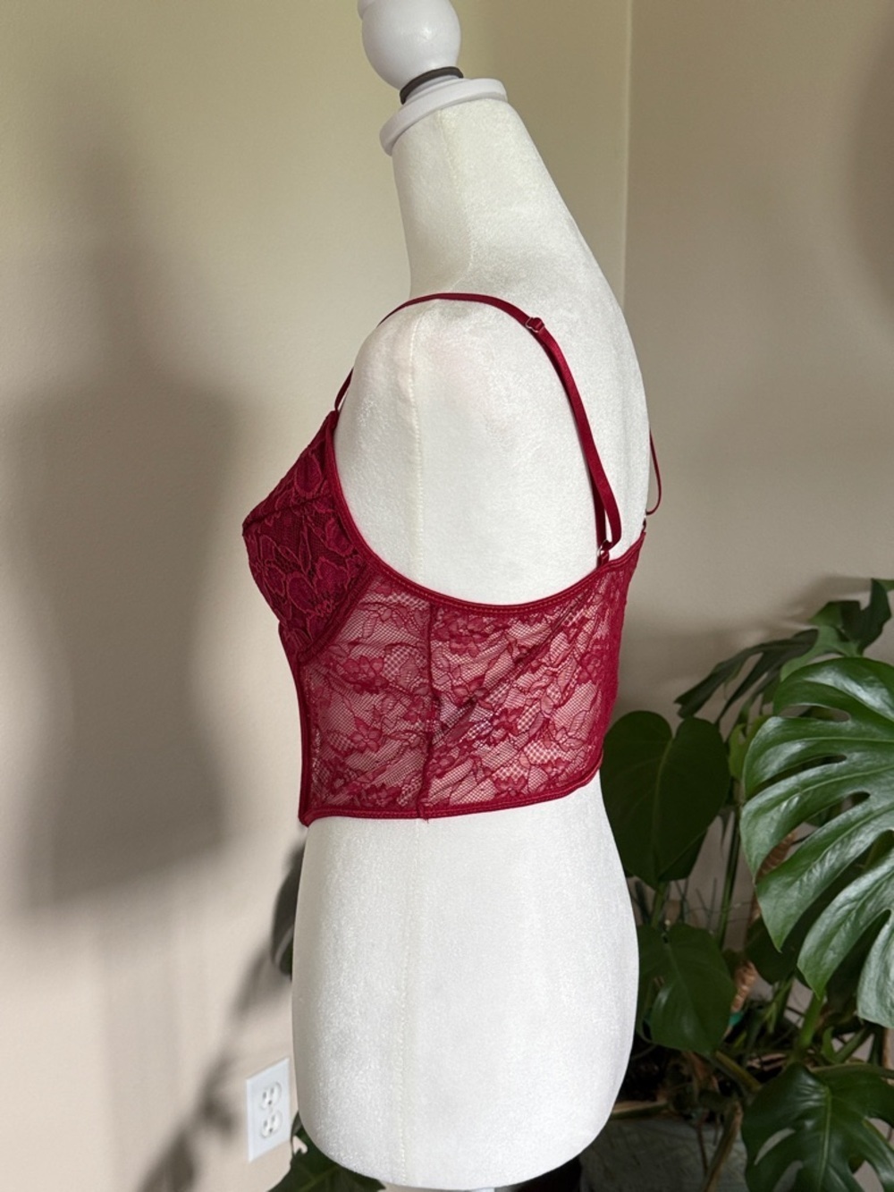Red Lace Bustier Corset Top - Women's Intimates, Large - Picture 5 of 9